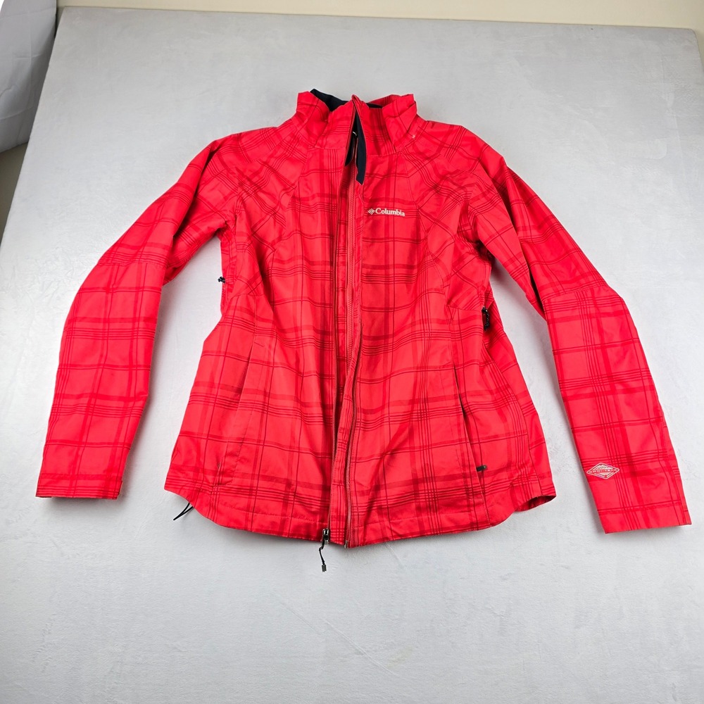 Columbia Womens Jacket L Interchange Omni Tech Red Plaid Waterproof Coat